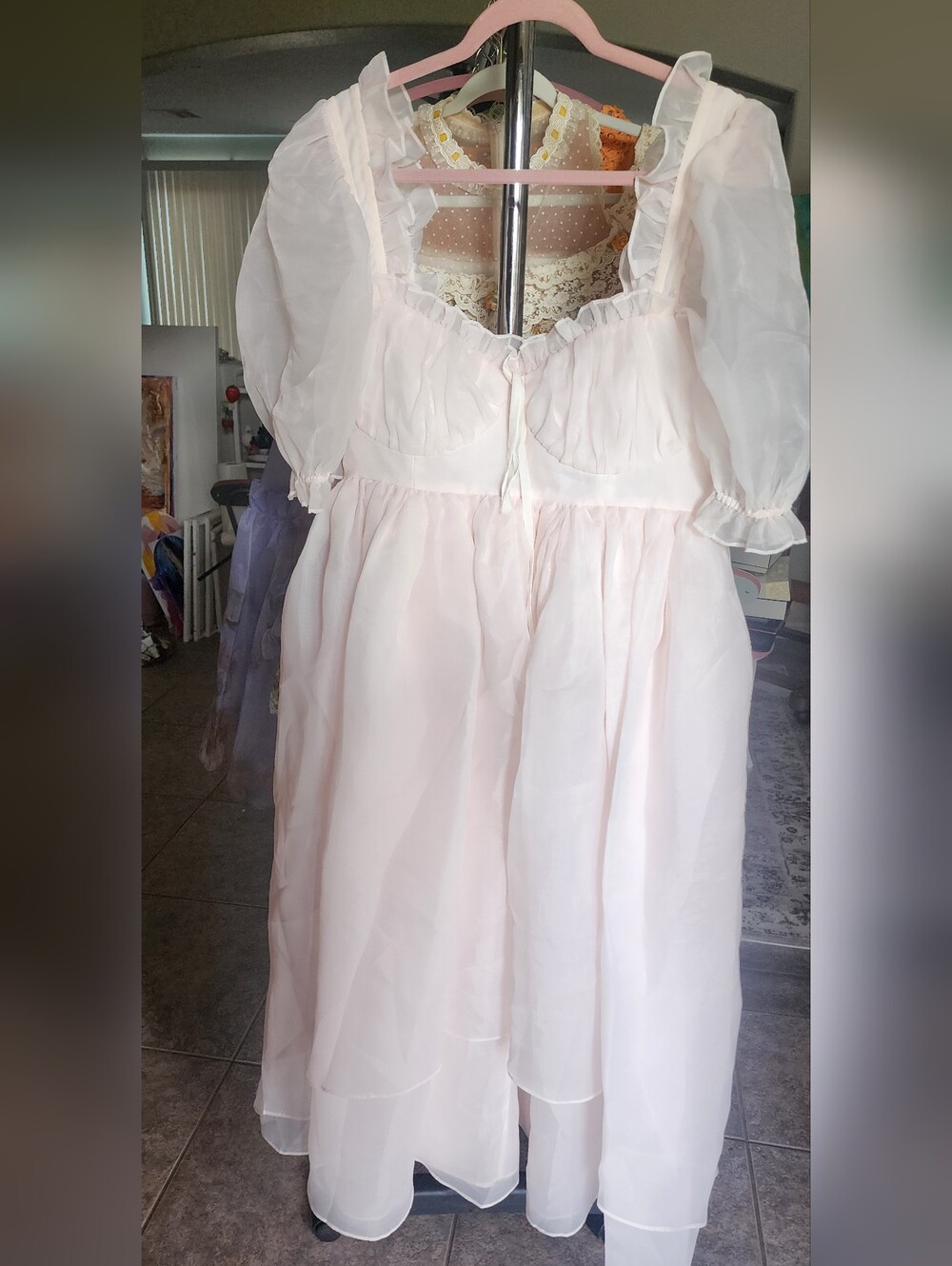 Selkie Sheer Puff Sleeve Pink Party Dress